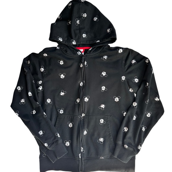 Disney Tops - Disney Mickey Mouse All Over Print Full Zip Hoodie Black Sweatshirt Adult Medium